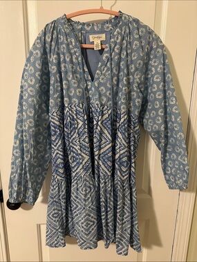 Women’s ' Light Blue Patterned Long Sleeve Tiered Dress - J. Crew